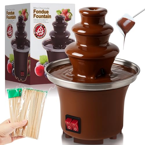 3 Tier Electric Chocolate Fondue Fountain Machine with 200 Bamboo Skewers