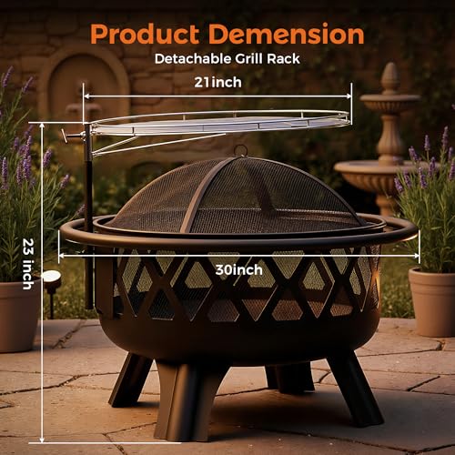 BALI OUTDOORS Outdoor Fire Pit for Wood, Portable Fire Pits for Outside Wood Burning, Patio Firepits for Outside with Grill, Spark Screens