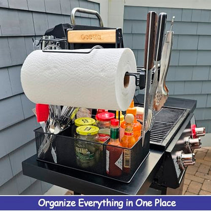 Geesta Grill Caddy for Outdoor Grill, BBQ Picnic Camping Caddy with Paper Towel Holder & Magnetic Tool Holder, Condiment Storage Utensil Kitchen Organizer for RV Camper, Tailgate Accessories