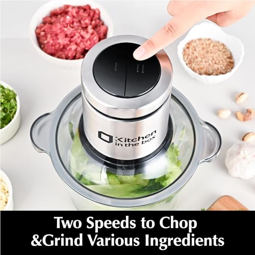 Kitchen in the box Food Processor, Electric Meat Grinder & Food Chopper with 400W Powerful Veggie Chopper-2 Bowls（8 Cup+8 Cup） & 2 Bi-Level Blades for Meat/Fish/Vegetable/Baby Food（Black Button）
