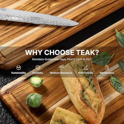 4 Pack Teak Cutting Board Set for Kitchen Heavy Duty Non Toxic Non Slip Solid Thick Wood Haus Chopping Board Extra Large Big Small Meat Best Wooden Charcuterie Board