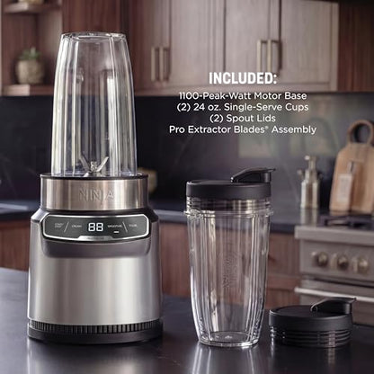 Ninja Nutri-Blender Pro with Auto-iQ | For Smoothies, Shakes, Frozen Drinks, Salsa, Dips | (2) 24-oz. To-Go Cups & Spout Lids | 1100-Peak-Watt | Silver | BN401