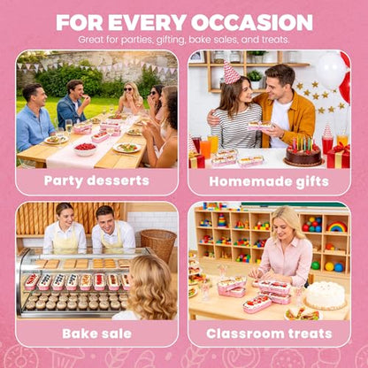NPLUX Mini Cake Pans with Lids and Spoons, 50 Pack Pink Mini Loaf Pans with Lids, Mini Cake Containers for Baking, Mini Cheesecake and Party Desserts, Individual Cake Pans with Lids