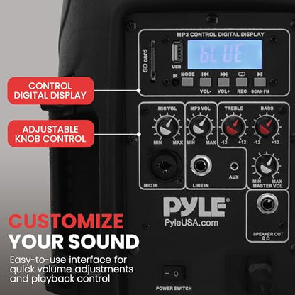 Pyle Active + Passive PA Systems - Dual 8inch 700 Watt Max Power Output Speaker with Microphone, Bluetooth Wireless Streaming, MP3/USB/SD/AUX Readers, Speaker Stands- Pyle PPHP849KT