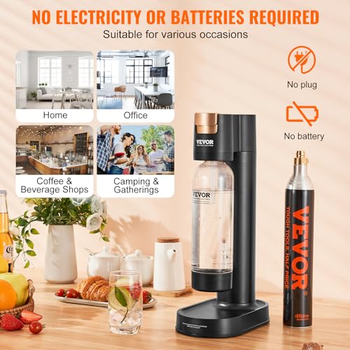 VEVOR Sparkling Water Maker, Soda Maker Machine for Home Carbonating, Seltzer Water Starter Kit with BPA-free 1L PET Bottle, CO2 Cylinder, Compatible with Mainstream Screw-in 60L CO2 Cylinder, black