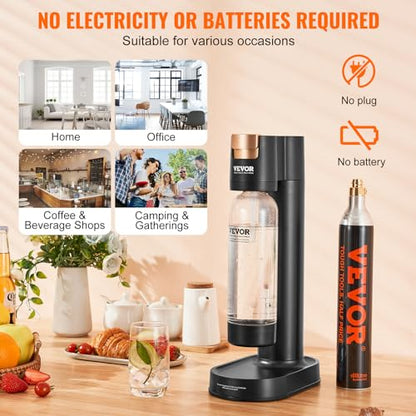 VEVOR Sparkling Water Maker, Soda Maker Machine for Home Carbonating, Seltzer Water Starter Kit with BPA-free 1L PET Bottle, CO2 Cylinder, Compatible with Mainstream Screw-in 60L CO2 Cylinder, black
