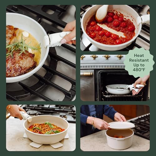 Pinnacle Cookery 15-Piece White Granite Nonstick Cookware Set – Detachable Handles & Tempered Glass Lids – Stackable & Cool-Touch - Induction & Oven Safe to 480°F - Scratch-Resistant, PFOA & PFOS-Free