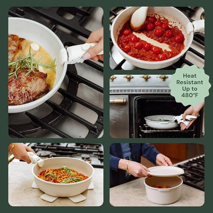 Pinnacle Cookery 15-Piece White Granite Nonstick Cookware Set – Detachable Handles & Tempered Glass Lids – Stackable & Cool-Touch - Induction & Oven Safe to 480°F - Scratch-Resistant, PFOA & PFOS-Free