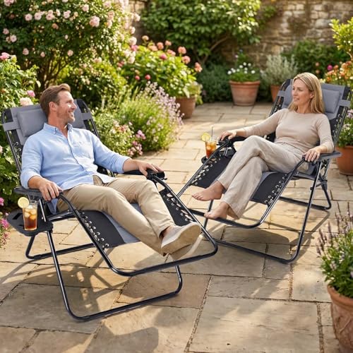 Sweetcrispy Oversized Padded Zero Gravity Lounge Chairs, Outdoor Recliner