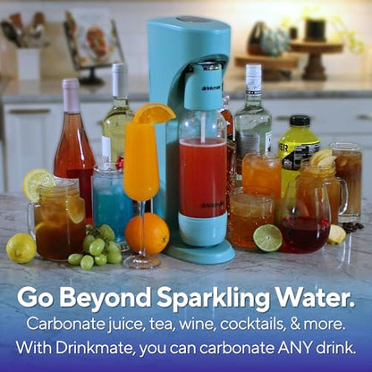 Drinkmate OmniFizz Sparkling Water Maker & Soda Streaming Machine | Carbonates Any Drink | PREMIUM KIT | Includes Four 60L CO2 Cartridges + One BPA-Free Bottle (Arctic Blue)