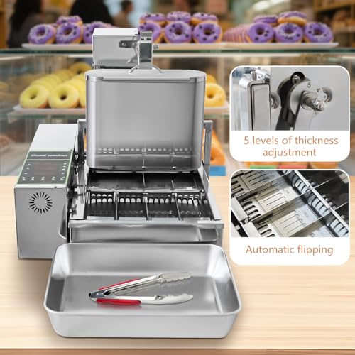 HNZXIB 1800+pcs/hour Mini 4-Row Donut Maker, Automatic Donut Machine, Commercial Doughnut Frying Maker, 5 Gears Adjustment, 110V 60Hz, 2000W, Stainless Steel, for Cafes, Bakeries, Restaurants