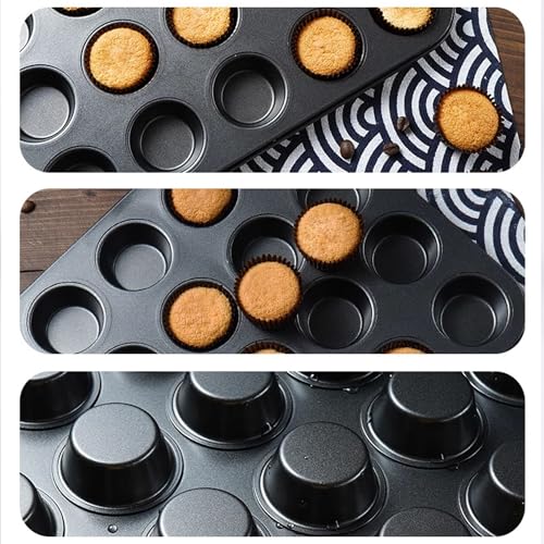 Aybloom Nonstick 24 Cups Mini Muffin Pan with Extended Handles for Easy Grip, Carbon Steel Steel to Promoted Even Baking, Dishwasher Safe (Black)