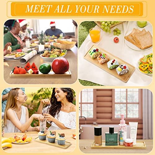 Bokon 10 Pcs Rectangle Wood Bamboo Tray Bamboo Serving Tray Wooden Serving Platter for Bathroom Counter Platter for Food Dinner Kitchen(Rounded Edges)