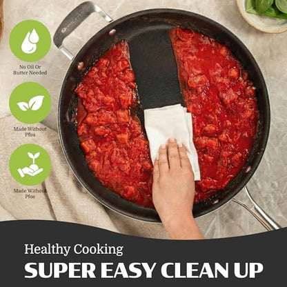 Granitestone Ceraluxe 14 Inch Frying Pan with Lid, Family Sized Large Frying Pan Skillet with Ceramic Nonstick Coating, Non Toxic PFOA Free, Oven and Dishwasher Safe - Black