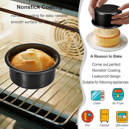 AWTBDP 4-Inch & 6-Inch Cake Pan Set, Set of 2, Round Baking Pan, Carbon Steel Birthday Wedding Metal Layer Cake Pans, Non Toxic Coating, Straight Side, Easy Clean Easy Release, 2 Inch Deep