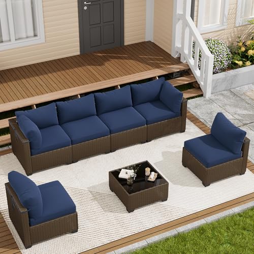 LOUVIXA 7 Piece Outdoor Patio Furniture Set, Outdoor Sectional Sofa, Wicker Rattan Patio Furniture, Patio Conversation Set with Coffee Table & Cushions