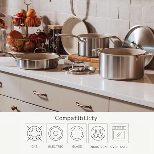 Made In Cookware | 3 QT Ceramic Non Stick Saucier with Lid | 5-Ply Stainless Clad with Stay-Cool Handle | Professional Cookware | Crafted in Italy | Induction Compatible