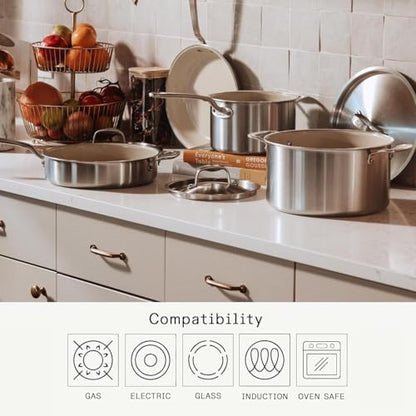 Made In Cookware | 3 QT Ceramic Non Stick Saucier with Lid | 5-Ply Stainless Clad with Stay-Cool Handle | Professional Cookware | Crafted in Italy | Induction Compatible