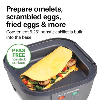 Hamilton Beach 6-in-1 Electric Egg Cooker for Hard Boiled Eggs, Sous Vide Style Egg Bite Maker and Poacher, 5.25” Non-Stick Skillet for Omelets, Scrambling & Frying, Grey (25510)