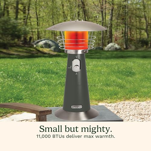 Cuisinart Portable Tabletop Patio Heater, 11,000 BTU Outdoor Propane Heater with Safety Tilt Switch and Adjustable Heat, Burner Screen Guard, 30 sq. Foot Heat Range, Gray