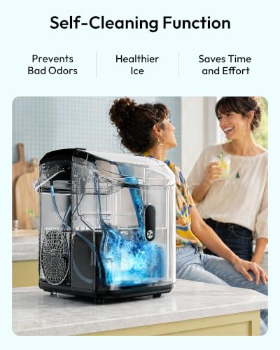 EUHOMY Nugget Ice Maker Countertop with Handle, Ready in 6 Mins, 34lbs Per Day, Removable Top Cover, Auto-Cleaning, Portable Sonic Ice Maker with Basket and Scoop, for Home/Party/RV/Camping (Black)