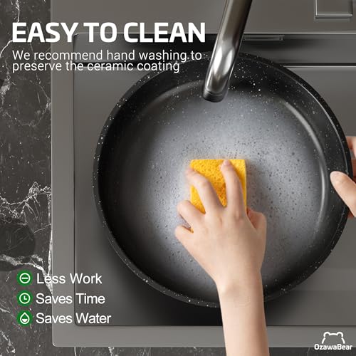 OzawaBear 26 Pcs Pots and Pans Set Non Stick, Ceramic Cookware Set Non Toxic with Detachable Handles, Healthy Induction Cookware Oven Safe RV Kitchen Set, PFAS PFOA & PTFE Free, Black