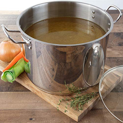Camerons 20 Quart Stock Pot with Lid - 18/10 Professional Grade Tri-Ply Stainless Steel Stockpot - Commercial Grade Sauce Pot with Stick Resistant Interior, Stay Cool Handles & Induction Compatible
