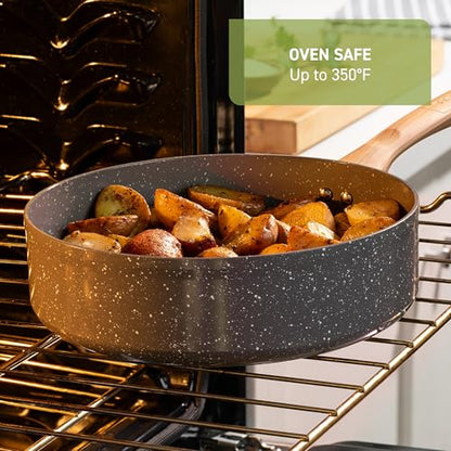 T-fal Revive Ceramic Cookware Sets, Pots and Pans Set Nonstick, (12 pieces), Ceramic Non stick Coated, Frying Pan, Oven Safe Up To 350°F, Grey Granite