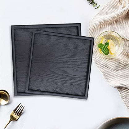Solid Wood Serving Tray, Square Non-Slip Tea Coffee Snack Plate, Serving Tray with Raised Edges, for Home Kitchen Restaurant