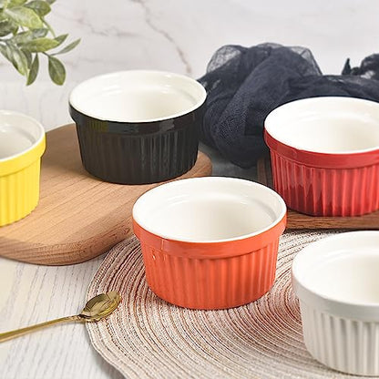 homEdge Porcelain Ramekins Set, 240 ml / 8 Fl Ounces Ice Cream Bowl, Creme Brûlée Ramekins Soufflé Cup for Baking, Set of 6 Multi Color