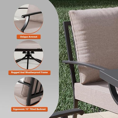 Kullavik 7 Pieces Outdoor Dining Set,Patio Dining Table and Chairs Set for 6,Fence Pattern Back Chairs with Thickened Cushions & Rectangular Metal Dining Table with Umbrella Hole for Patio,Sand