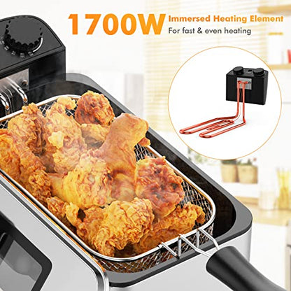 COSTWAY 3.2Qt/3L Deep Fryer with Basket, Adjustable Temperature & Timer