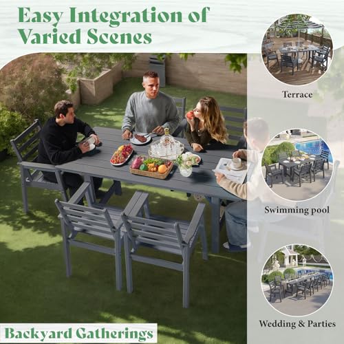AMERLIFE 7-Piece Outdoor Dining Set for 6, 71" HDPE Patio Table, Grey