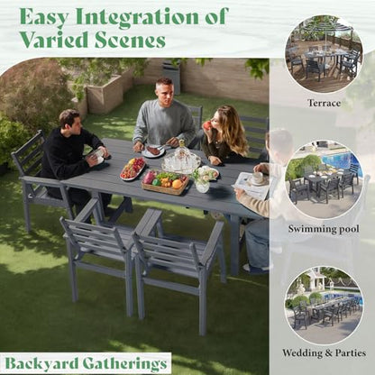 AMERLIFE 7-Piece Outdoor Dining Set for 6, 71" HDPE Patio Table, Grey