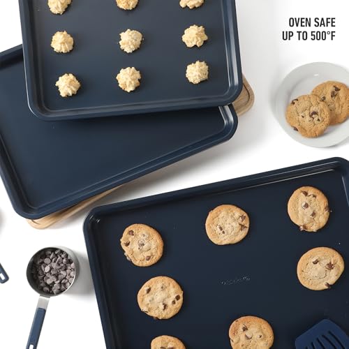 Calphalon Legacy 3-Piece Cookie Sheet Set, Cookie Baking Sheet, Metal Baking Sheet, 3 Pieces Nonstick Baking Sheets 18 15 13 Inch, Navy Blue, PFOA-Free for Even Baking, Oven Safe for Baking