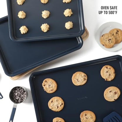 Calphalon Legacy 3-Piece Cookie Sheet Set, Cookie Baking Sheet, Metal Baking Sheet, 3 Pieces Nonstick Baking Sheets 18 15 13 Inch, Navy Blue, PFOA-Free for Even Baking, Oven Safe for Baking