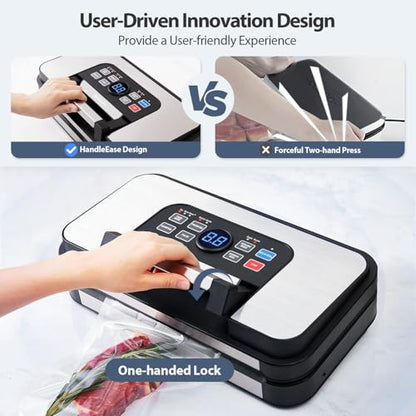 95Kpa Precision Pro Vacuum Sealer, with Double Heat Seal & Dual-Pump for Dry/Moist Food, 2X Strength, Food Vacuum Sealer Machine, Silver-Grey