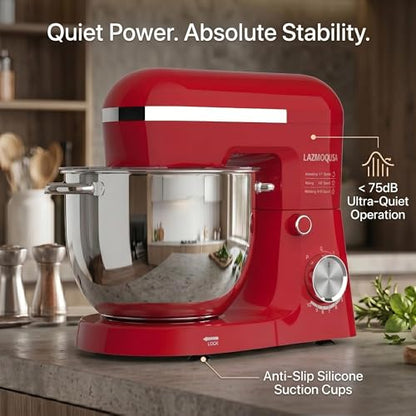 LAZMOQUSA 6in1 Stand Mixer with 6.5 Quart Bowl, 660W 10+p Speeds Kitchen Food Mixer Tilt-Head Bread Dough and Cake Mixers for Home Daily Use (Red)