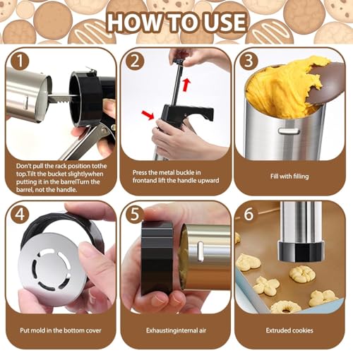 CEANZO Cookie Maker, Churros Maker, Spritz Cookies Press Gun 3 in 1 for Baking with 13 Cookie Discs, 3 Churros Discs and 8 Piping Tips Stainless Steel Easy Clean Cookies Decorating Kit for Christmas