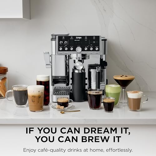 Ninja Luxe Café Pro Series, Espresso Machine, Drip Coffee, Cold Brew, Hot Water, Integrated Tamper, Built-in Grinder, Hands-Free Frother for Cappuccinos, Lattes, Americanos, Dairy or Non-Dairy, ES701