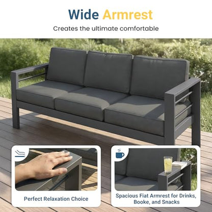 Patio Furniture Set, Aluminum Outside Furniture, Sofa with 10" Back Cushion
