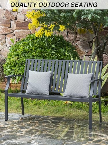 Eongdn 52" Outdoor Garden Bench Weatherproof, Rust-Resistant Aluminum Metal 2-Person Garden Bench with 660 lbs Weight Capacity, Patio Benches for Outdoors,Porch, Patio, Backyard and Park (Dark Gray)