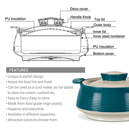 Milton Casserole for hot food, Double walled insulated inner Stainless Steel hot pot with lid, Serving box for food and roti, insulated serving bowl with lid, Set of 3 Set of 3 (Size 62, 45, 28 oz) Venice, Marble Green