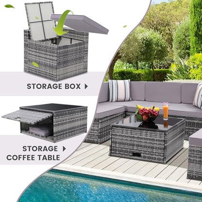 KROFEM 8 Piece Patio Furniture Set, Outdoor Modular Conversation Set