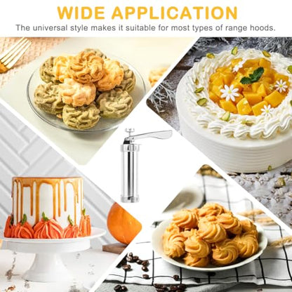 Stainless Steel Cookies Press Gun Manual Churro Maker Machine Churro Maker Kit with 20 Cookie Discs and 4 Piping Tips for DIY cake Makers Decorating Baking Supplies(Silver,Size:16.5x5cm/6.5x1.97inch)
