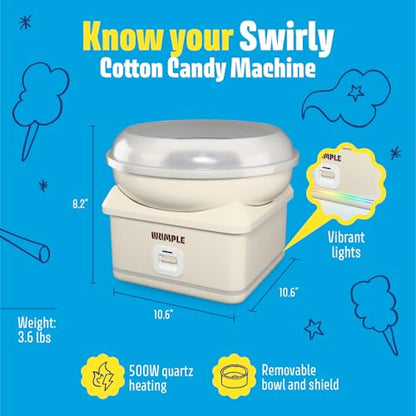 Wumple Kids Cotton Candy Machine with LED Lights - Quick Heat-Up Electric Maker with Lidded Bowl for Parties, & Home - Cream