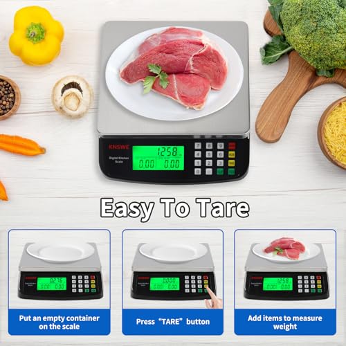 KNSWE Large Kitchen Scale Black 40KG/88LB Commercial Food Scales Digital Weight for Cooking Meat Baking Bread Price Computing 304 Stainless Steel with Parts Counting Deli Stores Tare Function