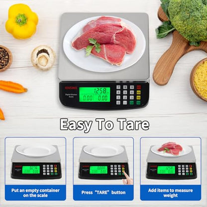 KNSWE Large Kitchen Scale Black 40KG/88LB Commercial Food Scales Digital Weight for Cooking Meat Baking Bread Price Computing 304 Stainless Steel with Parts Counting Deli Stores Tare Function