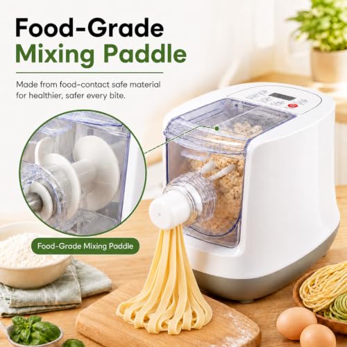 Electric Pasta Maker Machine – Automatic Noodle Maker with 13 Shape Discs, 23oz Large Capacity, Digital Touch Control for Spaghetti, Fettuccine, Macaroni & Dumpling Skins