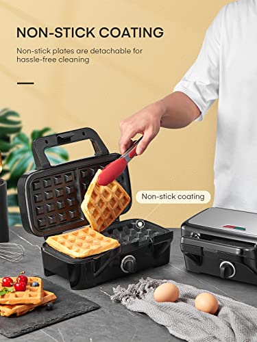 FOHERE Waffle Maker 3 in 1 with Removable Non-Stick Plates, 1200W